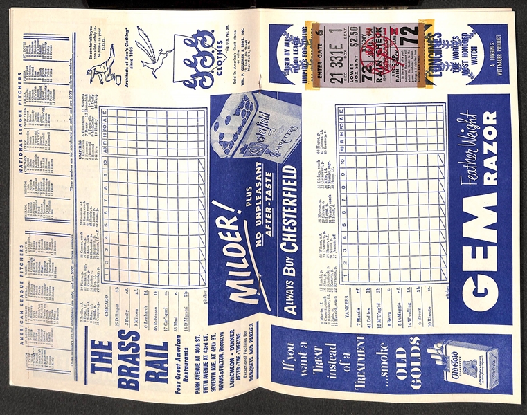 Lot of (6) Yankees 1951 Score Cards - Mantle Rookie Year (w. 1 Ticket Stub to Each Game) - 7/27, 7/29, 8/2, 8/19, 9/16, 9/18