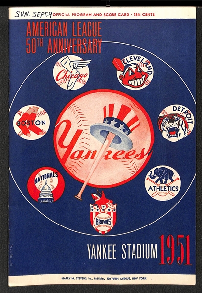 Mickey Mantle's 11th Career Home Run Score Card & Ticket Stub - 9/9/1951