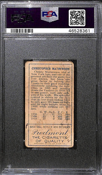 1911 T205 Christy Mathewson Gold Border Graded PSA 1 MK