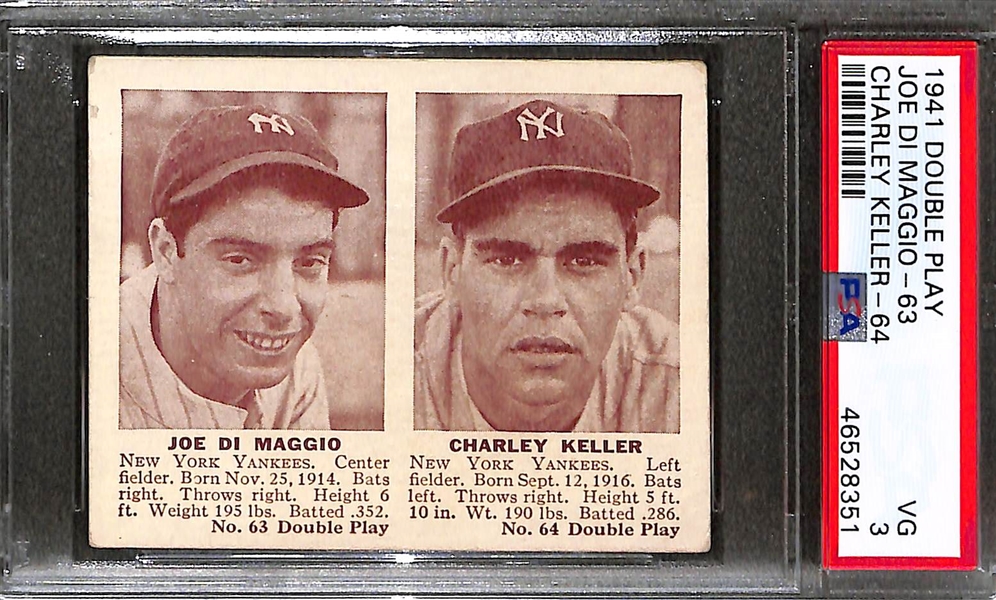 1941 Double Play Joe DiMaggio (63) and Charley Keller (64) Graded PSA 3