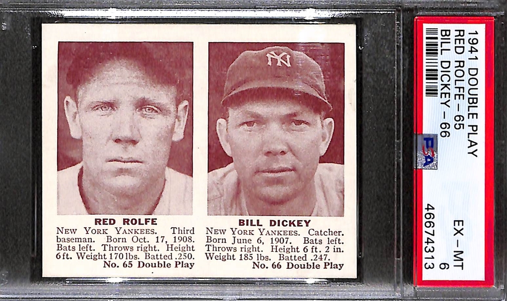 1941 Double Play Red Rolfe-65 Bill Dickey-66 Graded PSA 6