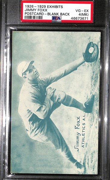 1926-29 Exhibits Jimmie Foxx Rookie (Postcard Back - Blank Back) Graded PSA 4 (MK) 