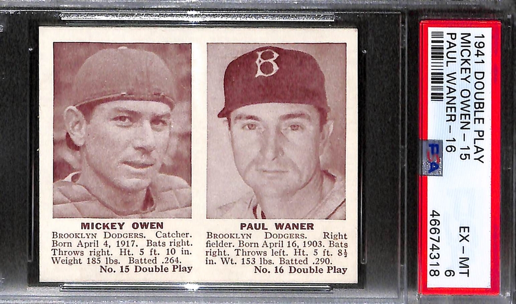 1941 Double Play Mickey Owen-15 Paul Waner-16 Graded PSA 6