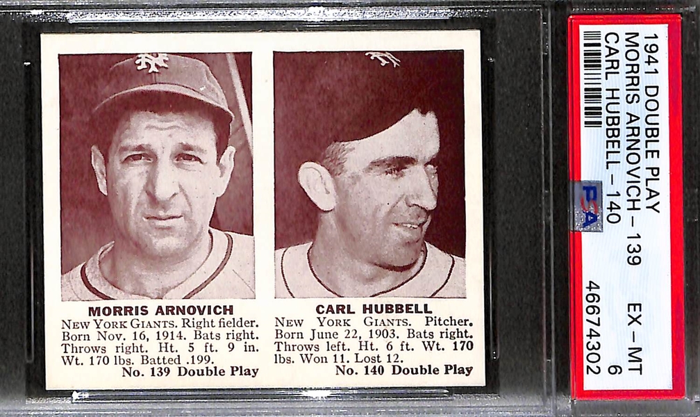 1941 Double Play Morris Arnovich-139 Carl Hubbell-140 Graded PSA 6