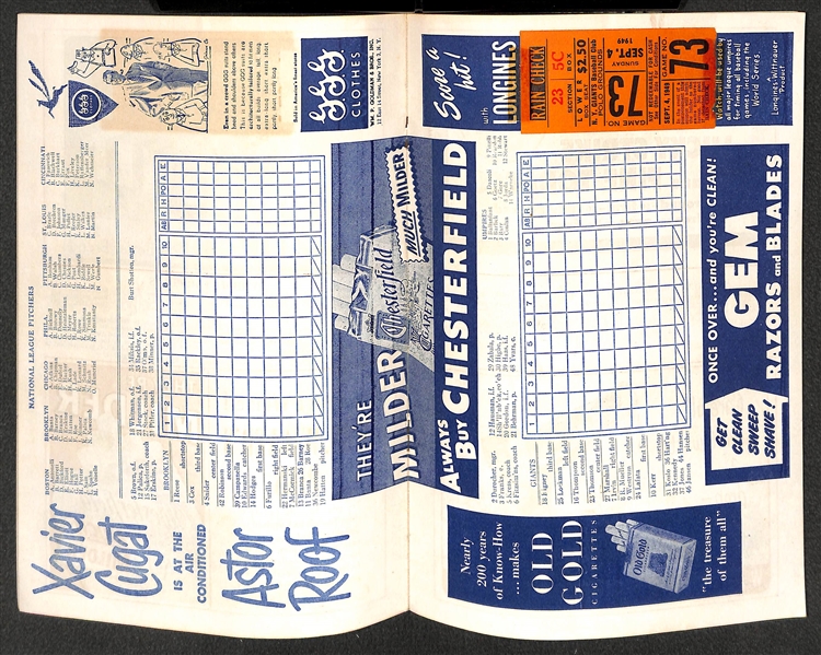 Lot of (6) New York Giants 1949-1951 Score Cards (w. 1 Ticket Stub to Each Game) - 9/4/49, 7/30/50, 9/6/50, 9/10/50, 9/17/50, 10/2/51 (Mays Rookie Year)