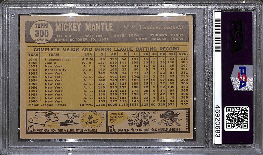 1961 Topps Mickey Mantle #300 Graded PSA 6
