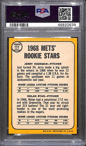 1968 Topps Nolan Ryan / Jerry Koosman Mets Rookie Card #177 Graded PSA 8(OC)