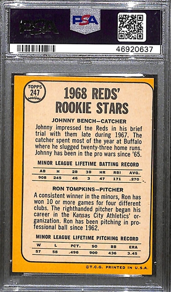 1968 Topps Johnny Bench (Reds) Rookie Card #247 Graded PSA 7(OC)