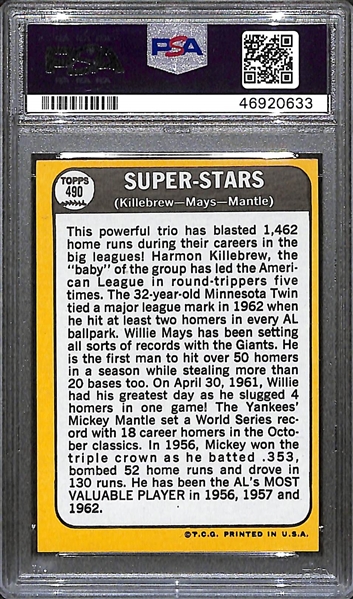 1968 Topps Stars #490 - Mickey Mantle, Willie Mays, H. Killebrew PSA 6
