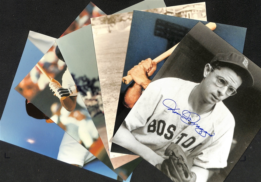 Lot of (6) Boston Red Sox 8x10 Signed Photos w. Dom DiMaggio, Bobby Doerr x2, Lou Boudreau, + - JSA Auction Letter