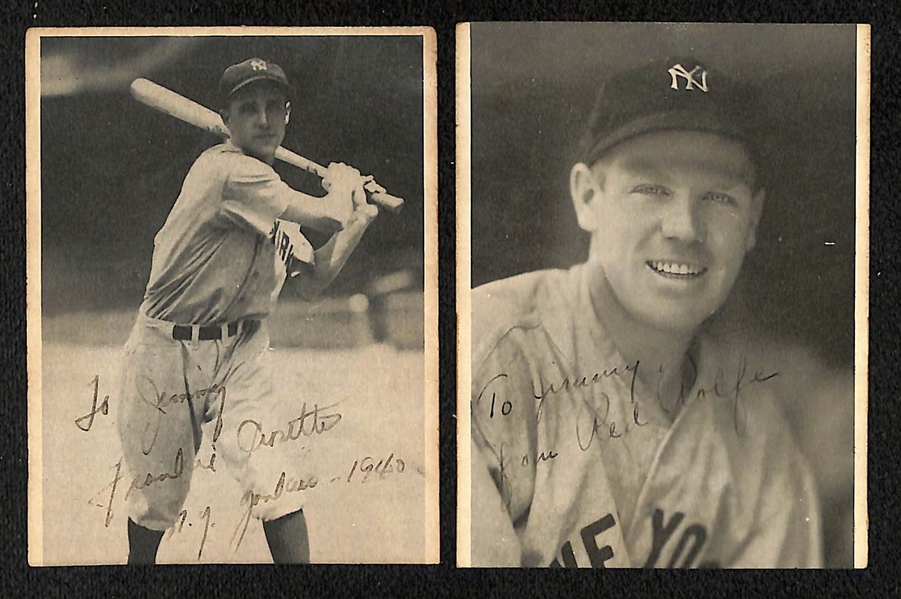 Lot of (2) Signed 1936 Goudey Wide Pen Premiums (Hand Cut) - Frank Crosetti & Red Rolfe - JSA Auction Letter