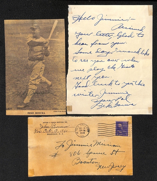 Zeke Bonura Signed Newspaper Clipping & Personal Letter to Uncle Jimmy from 1940 - JSA Auction Letter