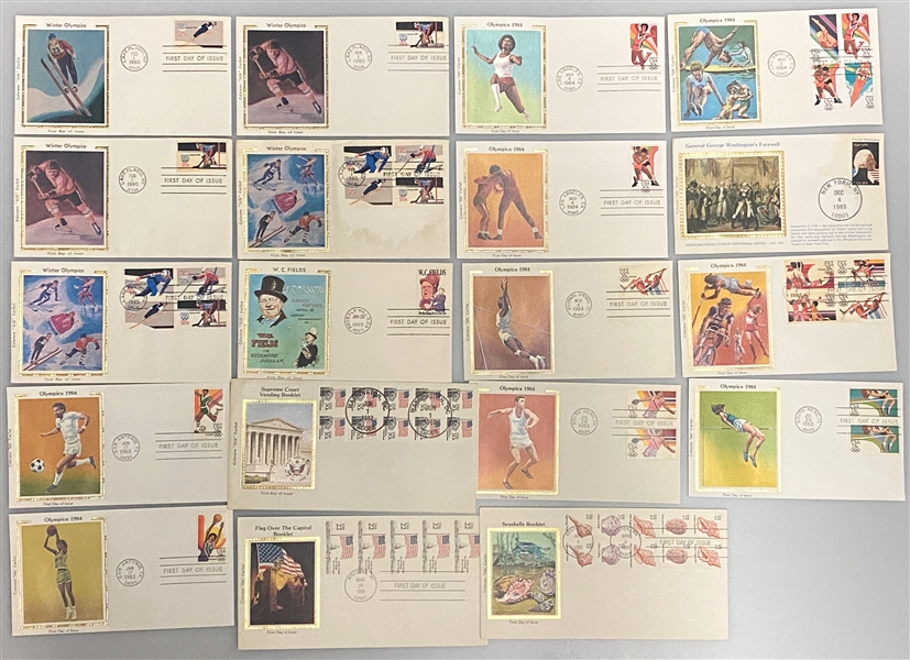Lot of over (325) 1970s-1986 Silk Image FDCs w. Babe Ruth, Jackie Robinson, Roberto Clemente, Olympics, & Other Famous People, Events, & Places