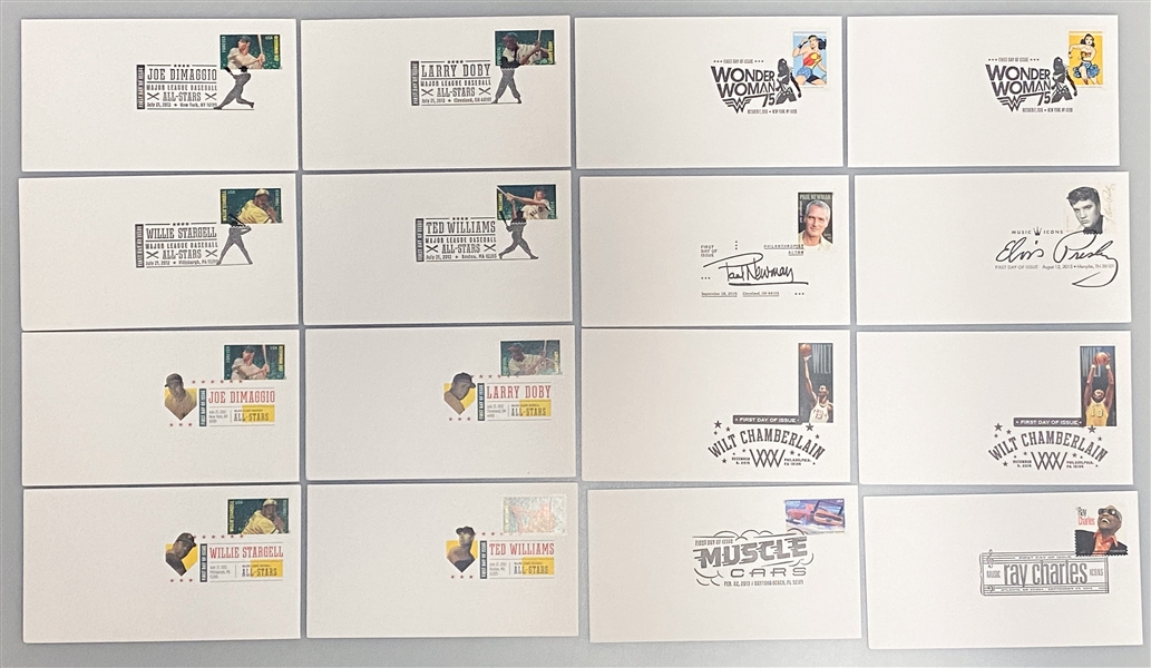 Lot of Over (350) Recent FDCs w. Joe DiMaggio, Jackie Robinson, Elvis, JFK, Wilt Chamberlain, Simpsons, + (Mostly Forever Stamps)