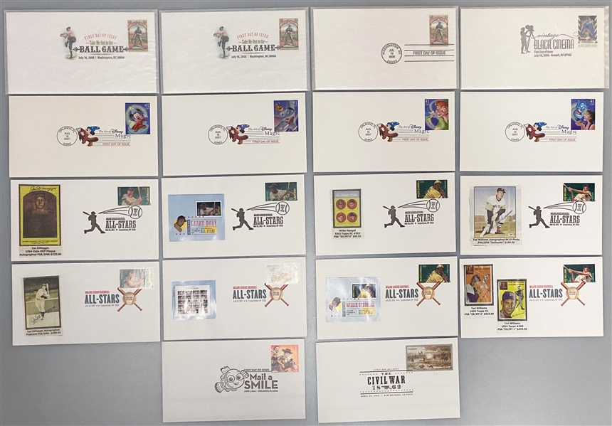 Lot of Over (300) Recent FDCs w. Babe Ruth, Jackie Robinson, Disney, Movies Entertainment, + (Mostly Forever Stamps)