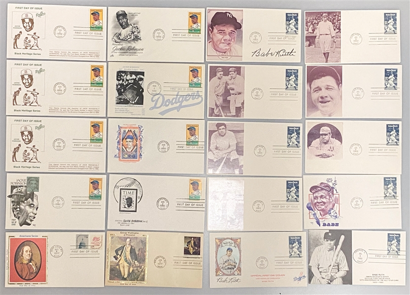 Lot of Over (350) 1970s-1983 FDCs w. (20) Babe Ruth, (10) Jackie Robinson, Presidents, 1976 & 1980 Olympics, Scientists, +