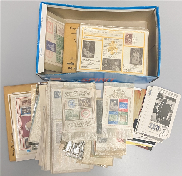 Lot of Over 150 Collectible First Day Issue Items - Mostly QE2, JFK, Babe Ruth, Winston Churchill, or Pope/Vatican Related - Also Includes FD Postcards and Stamps (Mostly from 1960s)