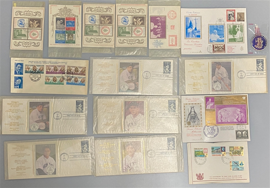 Lot of Over 150 Collectible First Day Issue Items - Mostly QE2, JFK, Babe Ruth, Winston Churchill, or Pope/Vatican Related - Also Includes FD Postcards and Stamps (Mostly from 1960s)