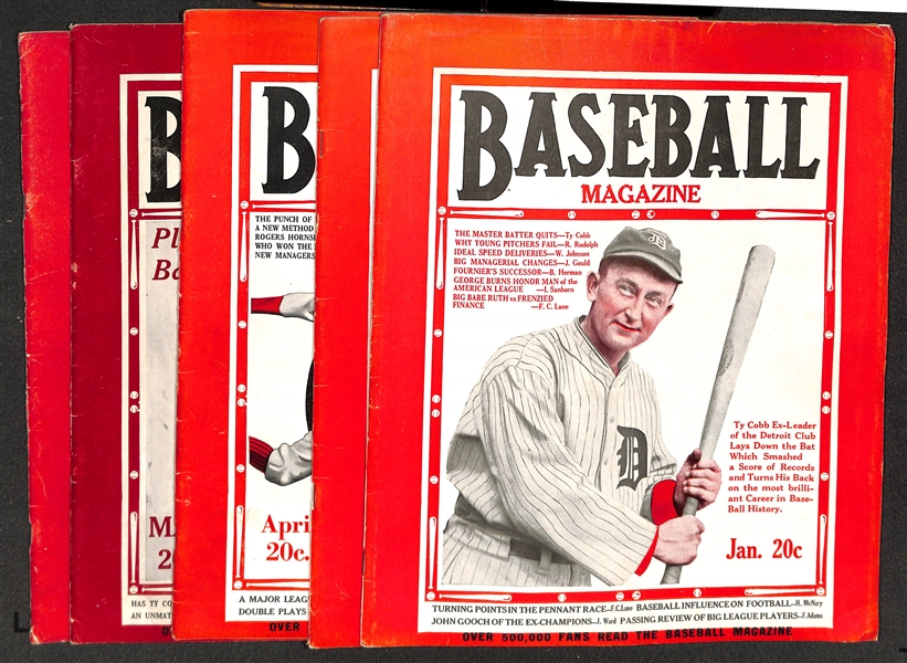 Lot of (5) 1927 Baseball Magazines - Including RARE January 1927 Ty Cobb Cover (Also February, April, May, and July 1927 Magazines)
