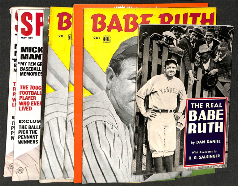 Lot of (8) Full Magazines w/ Babe Ruth & Mickey Mantle Covers - 1948 The Real Babe Ruth, (3) 1948 Babe Ruth as I Knew Him, 1948 The Babe Ruth Story, and (3) Mantle Sport Magazines (1956 and 2...