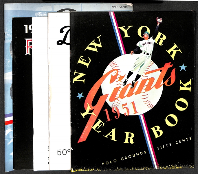 Lot of (5) 1947-1951 Yearbooks - 1947 NY Giants, 1951 NY Giants, (2) 1951 Brooklyn Dodgers, 1951 Red Sox (2) Have Writing on Covers)