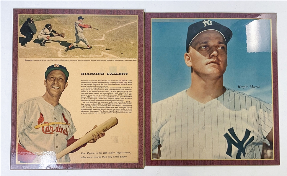 Lot of (5) Rare 1959-1961 New York Press Send-Away Plaques w. Mantle/Mays, Maris, Musial, White Sox Team, and Killebrew/Face