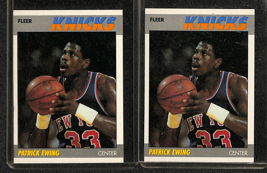 Lot of (12) 1987-88 Fleer Basketball Stars (Barkley, 3 Ewing, Jabbar, Erving, Olajuwon, Wilkins, Malone, 3 Isiah Thomas) and (1) 1988-89 Fleer Charles Barkley Card 