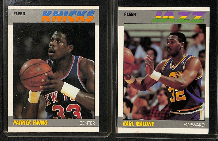 Lot of (12) 1987-88 Fleer Basketball Stars (Barkley, 3 Ewing, Jabbar, Erving, Olajuwon, Wilkins, Malone, 3 Isiah Thomas) and (1) 1988-89 Fleer Charles Barkley Card 