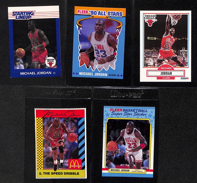 Lot of (5) Michael Jordan Cards & 1989-90 Fleer Complete Basketball Set of 168 Cards