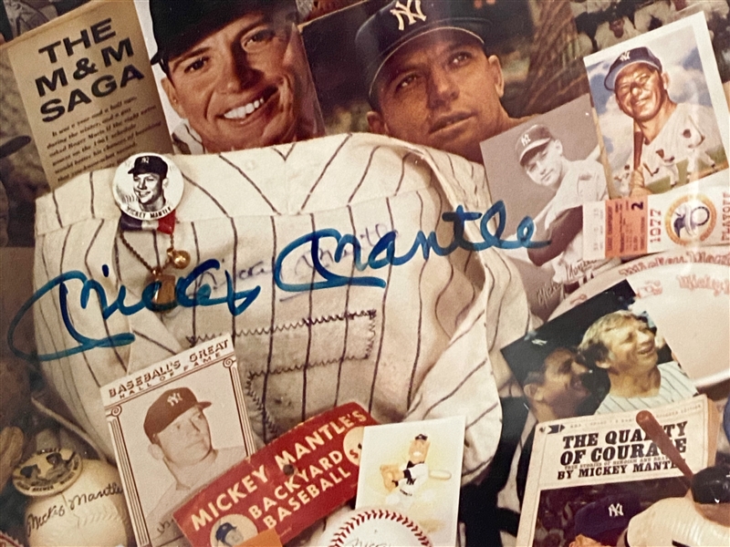 Matted/Framed Mickey Mantle Signed Print Showing Mantle Memorabilia (JSA Auction LOA)