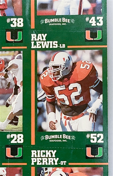 Very RARE 1994 Miami Hurricanes Bumble Bee Uncut Sheet w. Dwayne The Rock Johnson, Warren Sapp, & Ray Lewis Rookie Cards