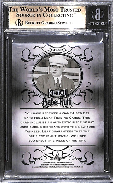 2019 Leaf Metal Babe Ruth Blue Wave Game-Used Bat Card Relic Graded BGS 9.5 Gem Mint (Authentic Piece of Bat Used During His Years w. Yankees) - #ed 1/5 (Only 5 Made)