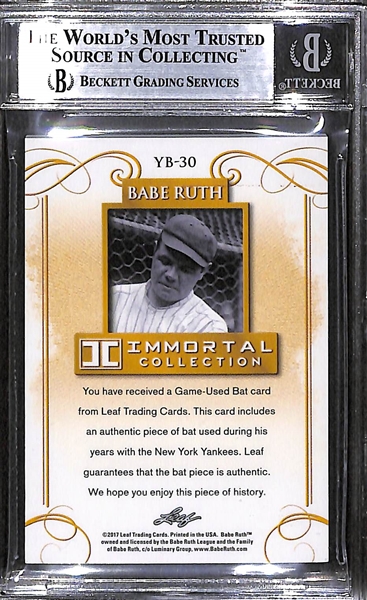 2017 Leaf Babe Ruth Immortal - Yankees Game Used Bat Card Relic Graded BGS 9 Mint (Authentic Piece of Bat Used During His Years w. Yankees) - Numbered  3/20 (Numbered to His Jersey #)
