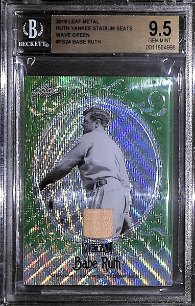 2019 Leaf Metal Babe Ruth Green Wave Yankee Stadium Seat Card Relic Graded BGS 9.5 Gem Mint (Authentic Piece of Yankee Stadium Seat for the Era Ruth Played There) - #ed 3/3 (Only 3 Made and...