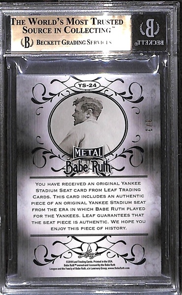 2019 Leaf Metal Babe Ruth Green Wave Yankee Stadium Seat Card Relic Graded BGS 9.5 Gem Mint (Authentic Piece of Yankee Stadium Seat for the Era Ruth Played There) - #ed 3/3 (Only 3 Made and...