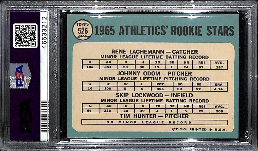 1965 Topps Jim Catfish Hunter Rookie #526 Graded PSA 8
