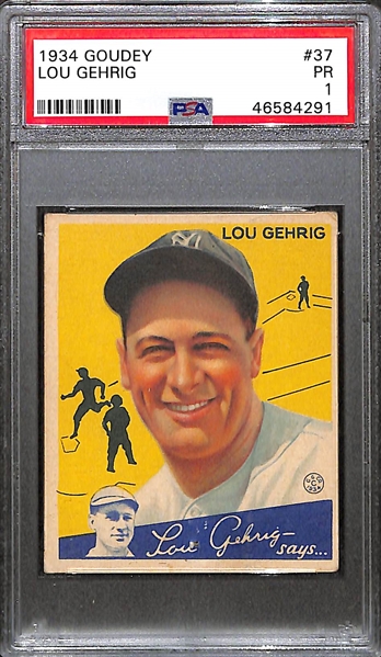 1934 Goudey Lou Gehrig Card (#37) Graded PSA 1