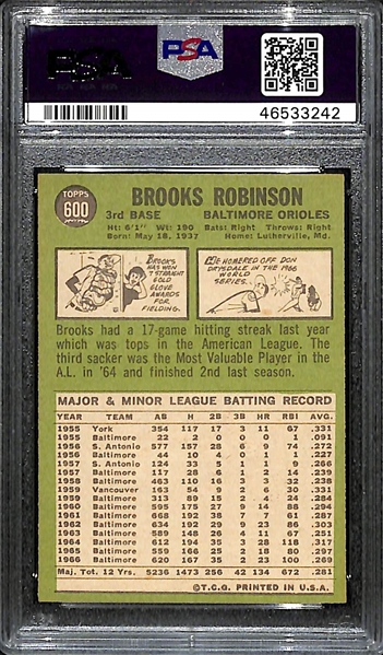1967 Topps Brooks Robinson #600 Graded PSA 8 - RARE Short Print