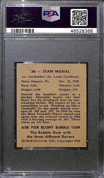 RARE High-Grade 1948 Bowman Stan Musial #36 Rookie Graded PSA 7