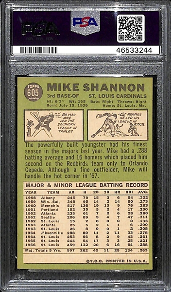 1967 Topps Mike Shannon #605 (Short Print) Graded PSA 8