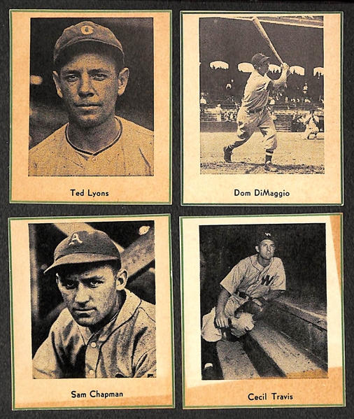 Lot of (4) RARE 1947 W602 Sports Exchange Cards - Lyons (HOF), Dom DiMaggio, S. Chapman, C. Travis