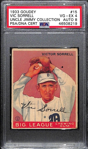 1933 Goudey Vic Sorrell #15 PSA 4 (Autograph Grade 8).  Pop 1 - Highest Grade Example - Only 3 PSA/DNA Exist! (d. 1972)