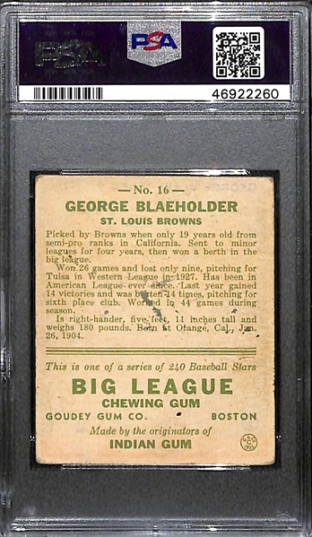 1933 Goudey George Blaeholder #16 PSA 3 MK (Autograph Grade 8) - Only 1 Graded Higher - Only 5 PSA/DNA Exist! (d. 1947)