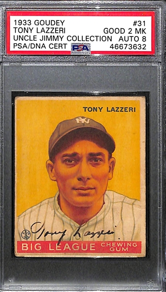 1933 Goudey Tony Lazzeri #31 PSA 2 MK (Autograph Grade 8) - Part of Murderer's Row - Only 1 Graded Higher and 7 Total PSA/DNA Exist (d. 1946)