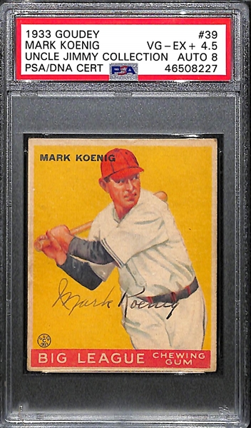 1933 Goudey Mark Koenig #39 PSA 4.5 (Autograph Grade 8) - Pop 1 (Highest Grade by 2 Full Grades!) - d. 1993