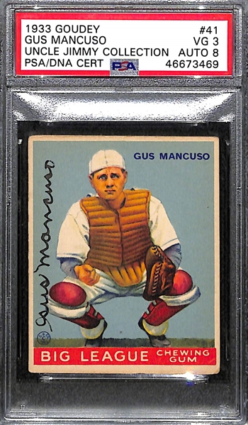 1933 Goudey Gus Mancuso #41 PSA 3 (Autograph Grade 8) - Only 2 Graded Higher (d. 1984)