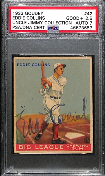1933 Goudey Eddie Collins (HOF) #42 PSA 2.5 (Autograph Grade 7) - Only 1 Graded Higher - Only 6 PSA/DNA Examples Exist! d. 1951