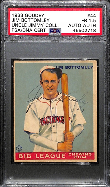 1933 Goudey Jim Bottomley #44 PSA 1.5 (Autograph Grade Authentic) - Only 6 Have Been Authenticated by PSA/DNA (d. 1959)