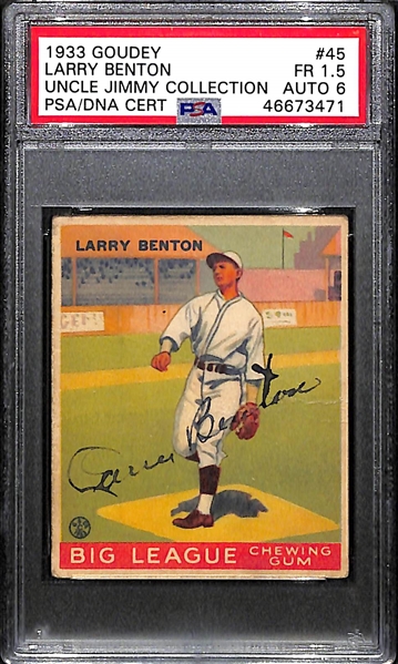 1933 Goudey Larry Benton #45 PSA 1.5 (Autograph Grade 6) - Only 1 Graded Higher - Only 4 PSA/DNA Exist (d. 1953)