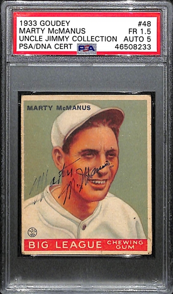 1933 Goudey Marty McManus #48 PSA 1.5 (Autograph Grade 5) - Pop 1 (Highest Grade - Only 4 Have Been Authenticated by PSA/DNA)  - d. 1966